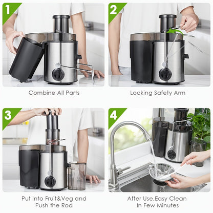 Juicer Machine Wide Mouth Juice Extractor Blender Food Processor 3-Speed Settings Easy Clean One-Touch Operation Multi-function