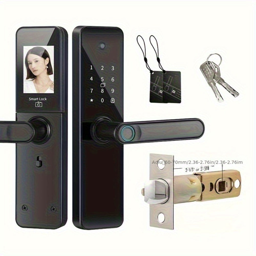 Smart Door Lock with Fingerprint Keypad Card App Access and Optional Camera Handle Models in Black