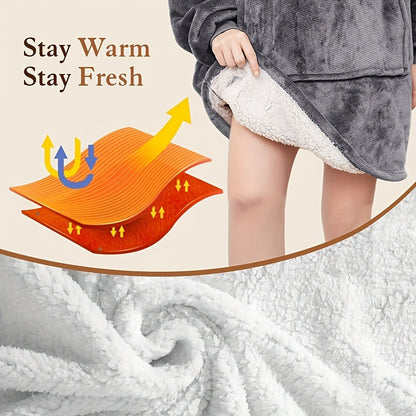 Reversible Hooded Wearable Blanket – Double-Sided Coral Fleece Suede Hoodie with Kangaroo Pocket, Machine Washable, 6 Colors