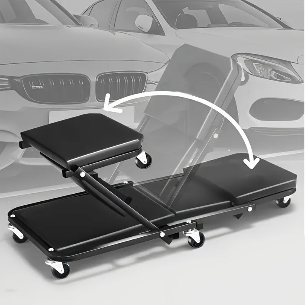 Mechanic Creeper 36-Inch Z-Crawl Folding – Adjustable Load Board, 6-Wheel 2.5" Rolling Garage Repair Seat