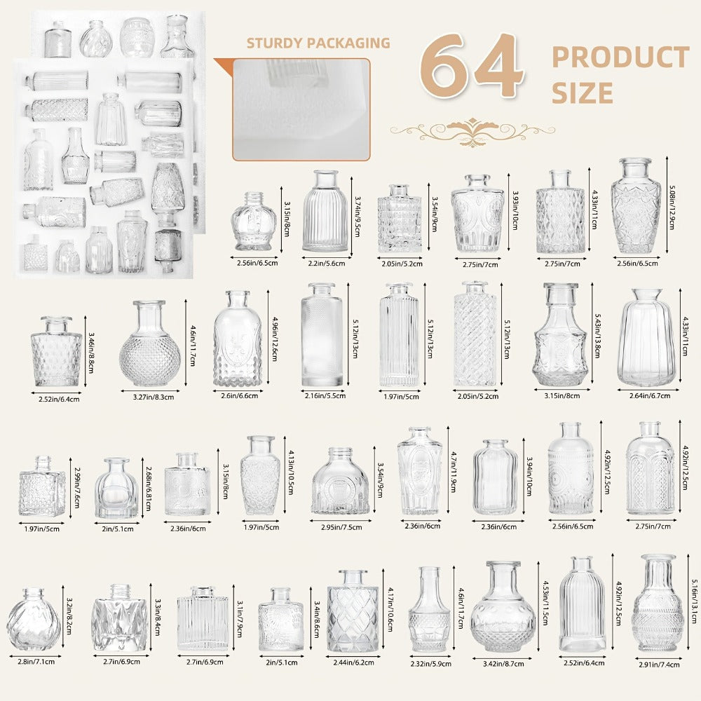 Glass Bud Vases Set of 64 Small Clear Flower Vases for Centerpieces Wedding Table Decor Rustic Vintage Home Decoration Multi-Size Mini Vase