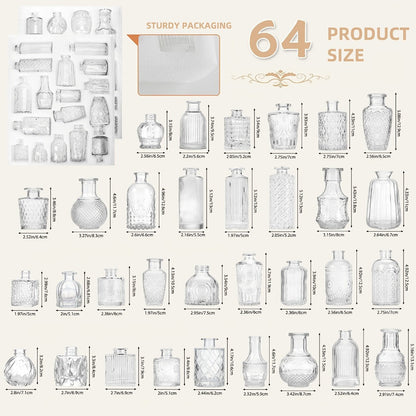 Glass Bud Vases Set of 64 Small Clear Flower Vases for Centerpieces Wedding Table Decor Rustic Vintage Home Decoration Multi-Size Mini Vase