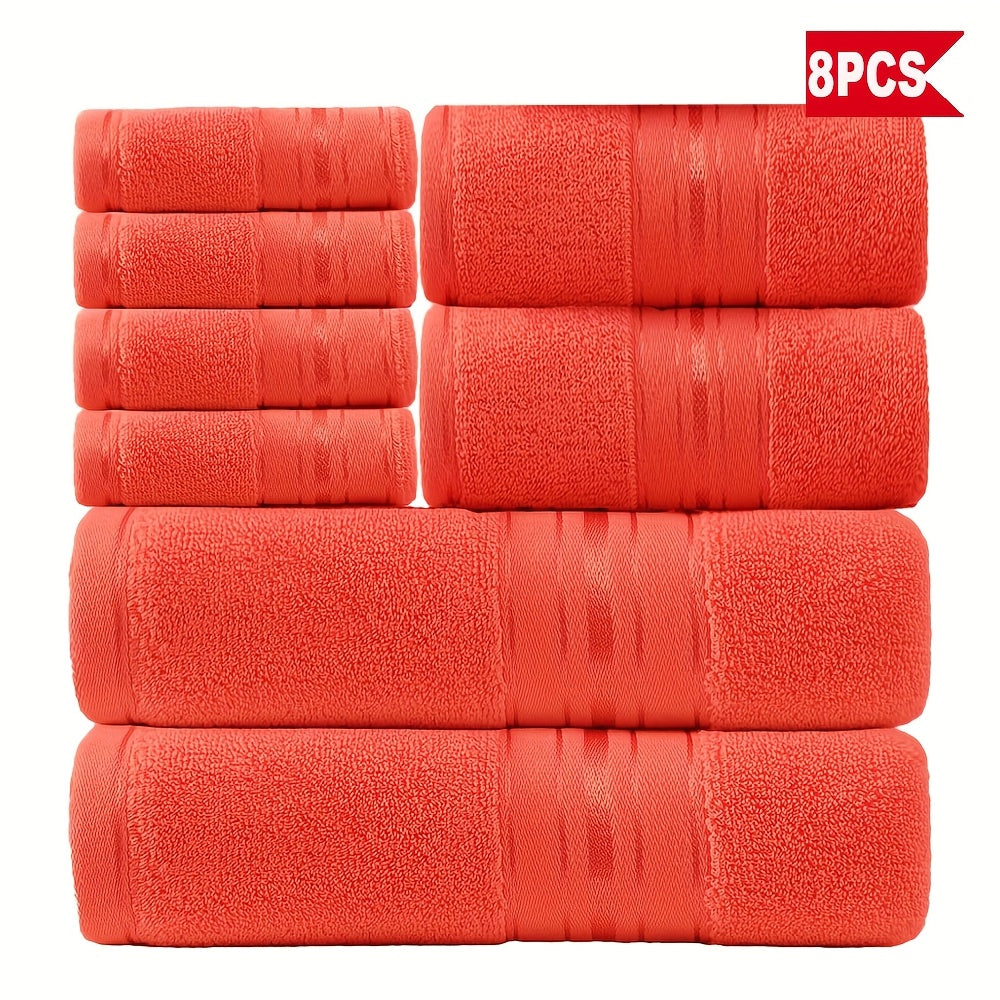 Striped Bath Towels, Towel Set 8 Piece 550GSM Pure Cotton Vintage Striped Bath, Hand Towels and Washcloths for Home and Guest Use