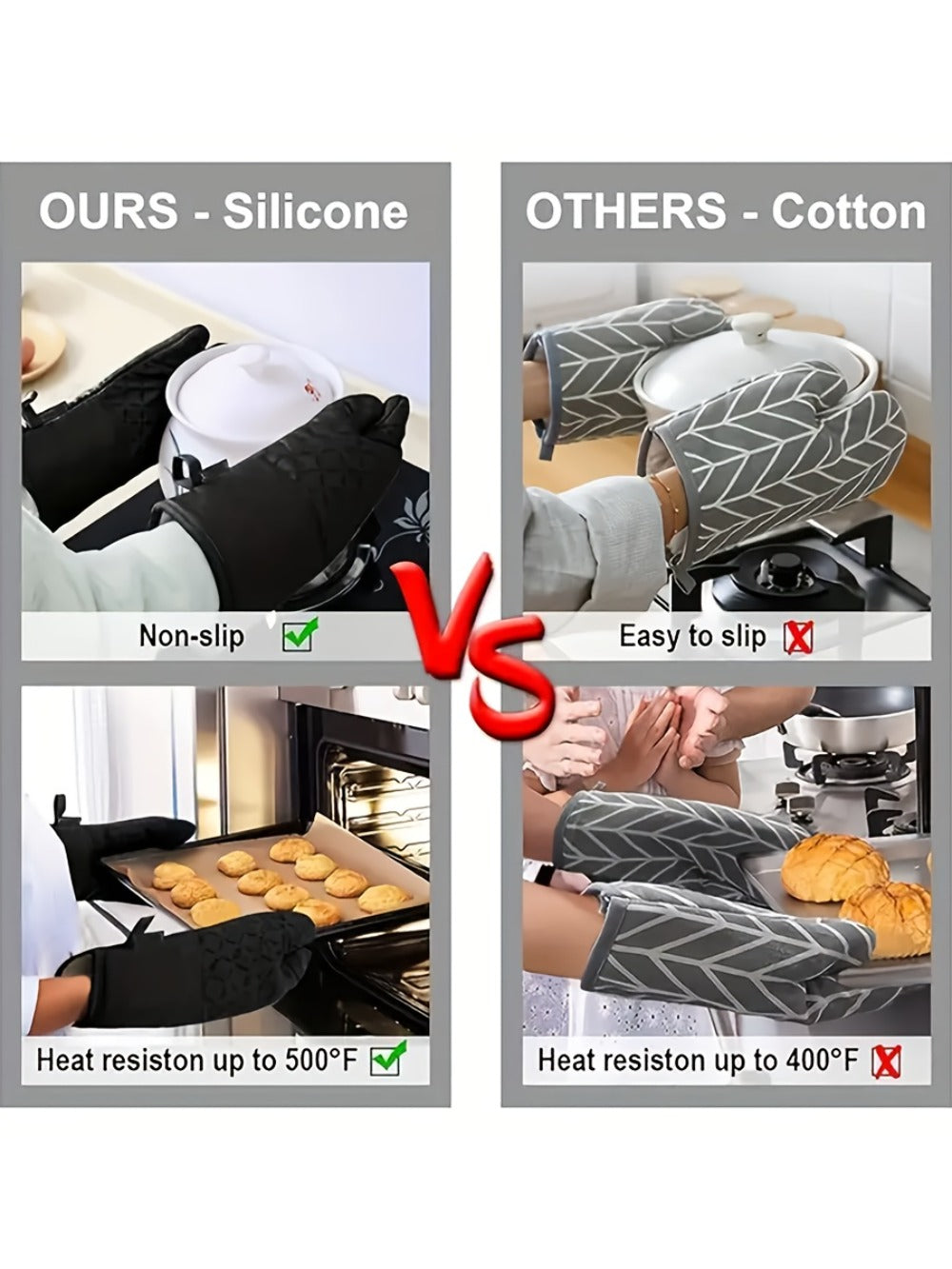 Oven Mitts and Pot Holders Set 6 Piece Heat Resistant Kitchen Gloves Cooking Mitts with Potholder