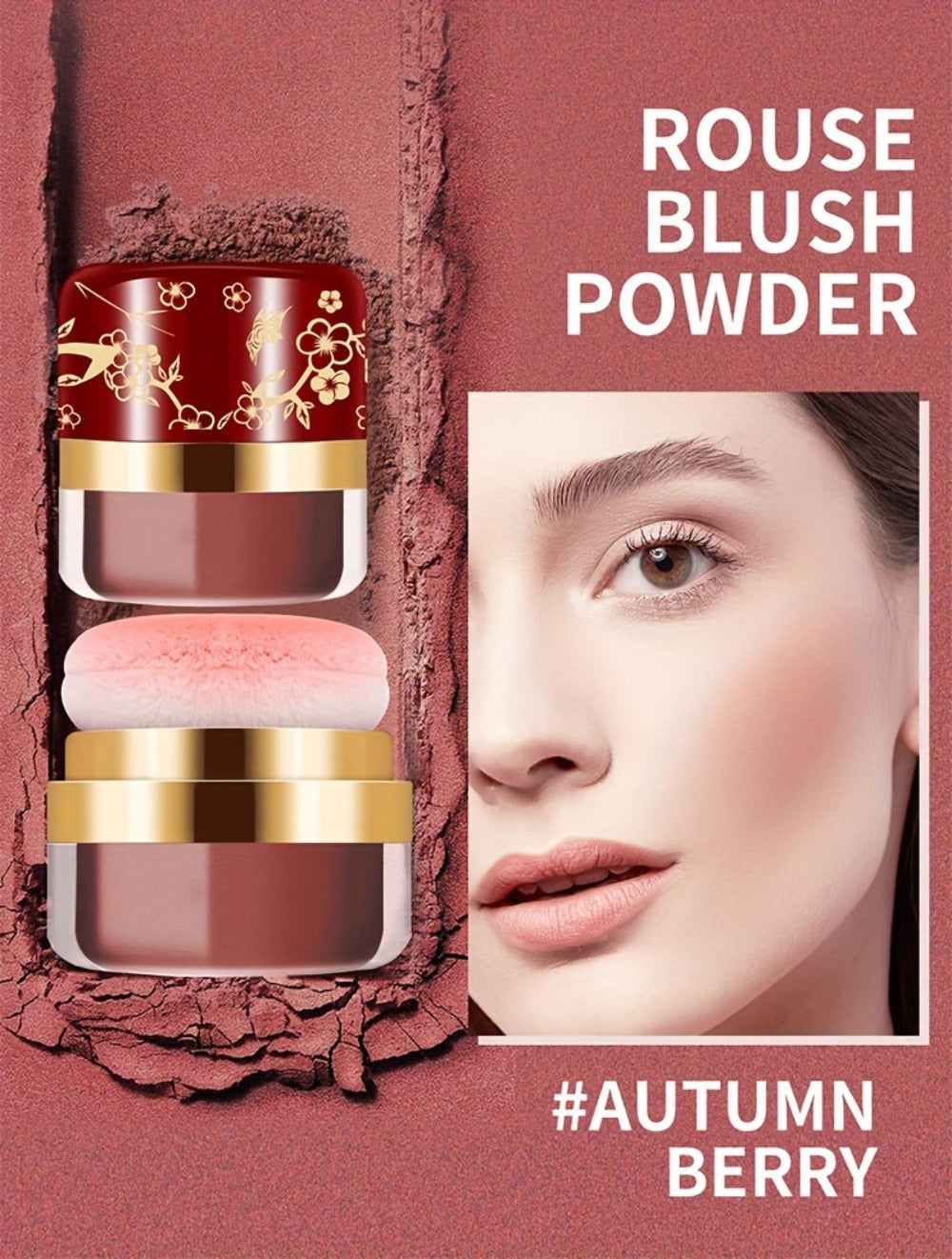 Powder Blush Set 3 Colors with Pearl Powder Rose Oil & Squalane Formula, for Makeup, Travel and Everyday Vanity Use