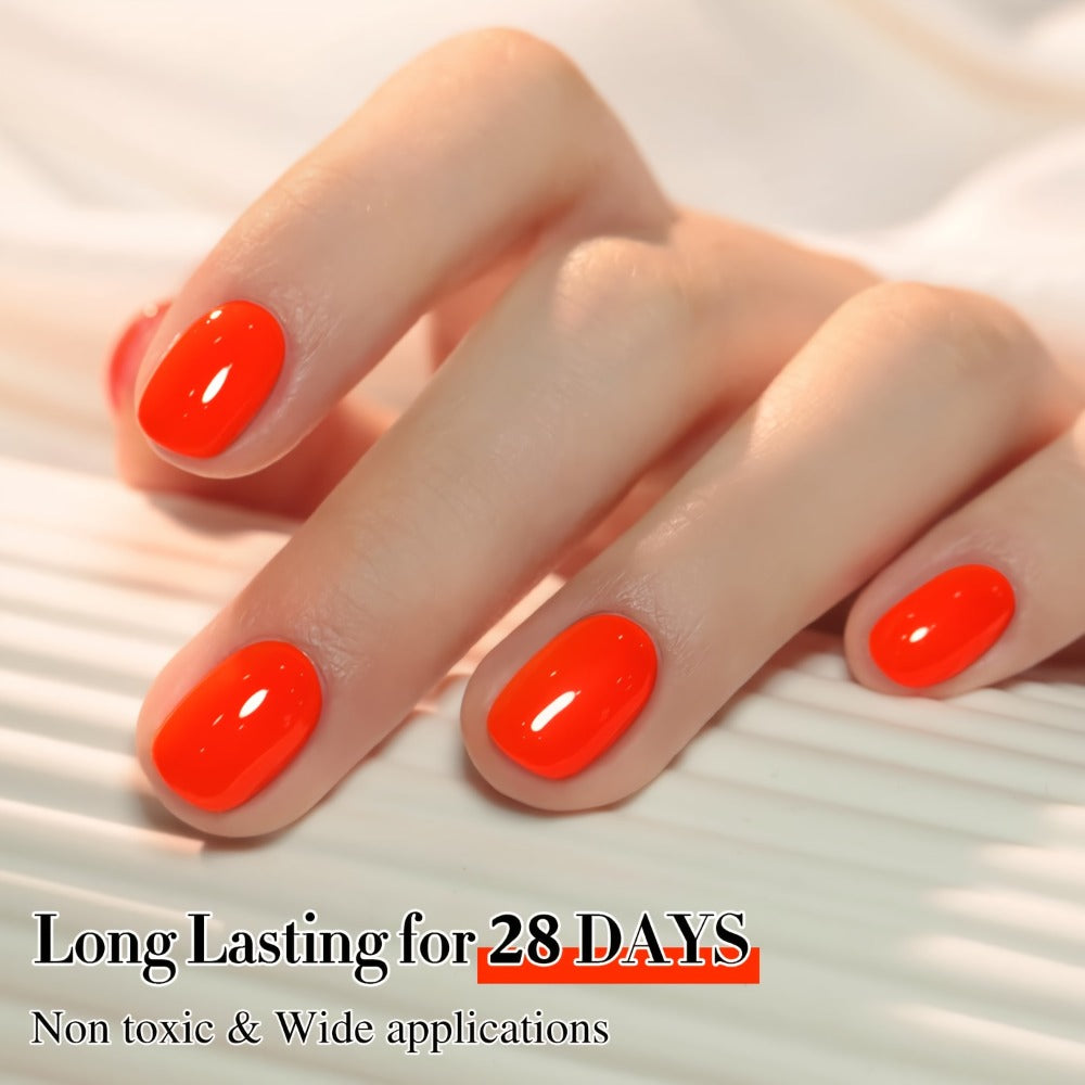 Gel Nail Polish CS076 in 0.54oz Neon Orange Translucent Jelly with Milky-Sheer Finish and UV/LED Soak-Off Cure