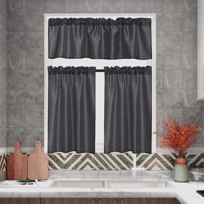 Three-Piece Faux Silk Window Curtain Set with Rod-Pocket Valance, Two 26 x 36-Inch Tiers and Eleven Colors