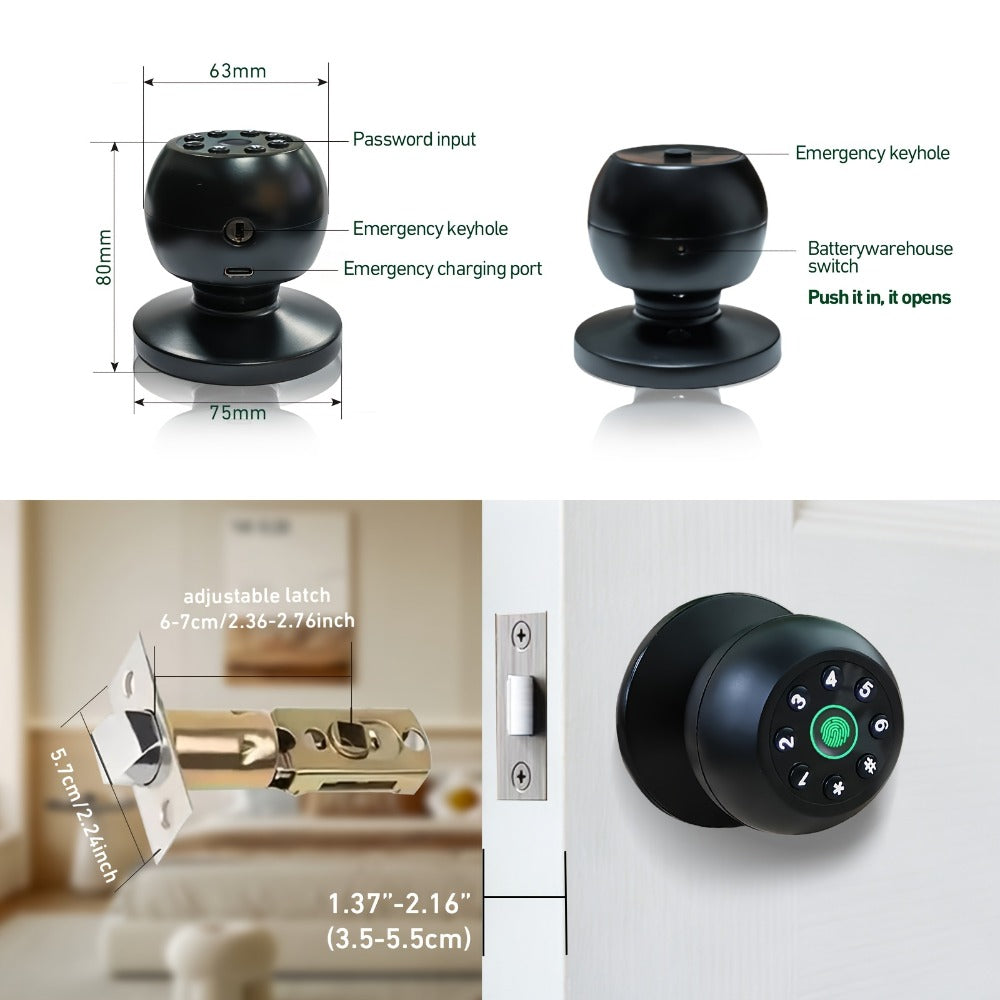 Matte Black Smart Door Knob Lock with Fingerprint & Keypad, App Control, Auto Lock for an Everyday Personal Care Routine