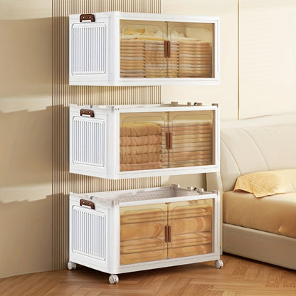 Foldable Storage Cabinet with Door, Multi-Layer Stackable Storage Box for Shoes, Clothes & Books