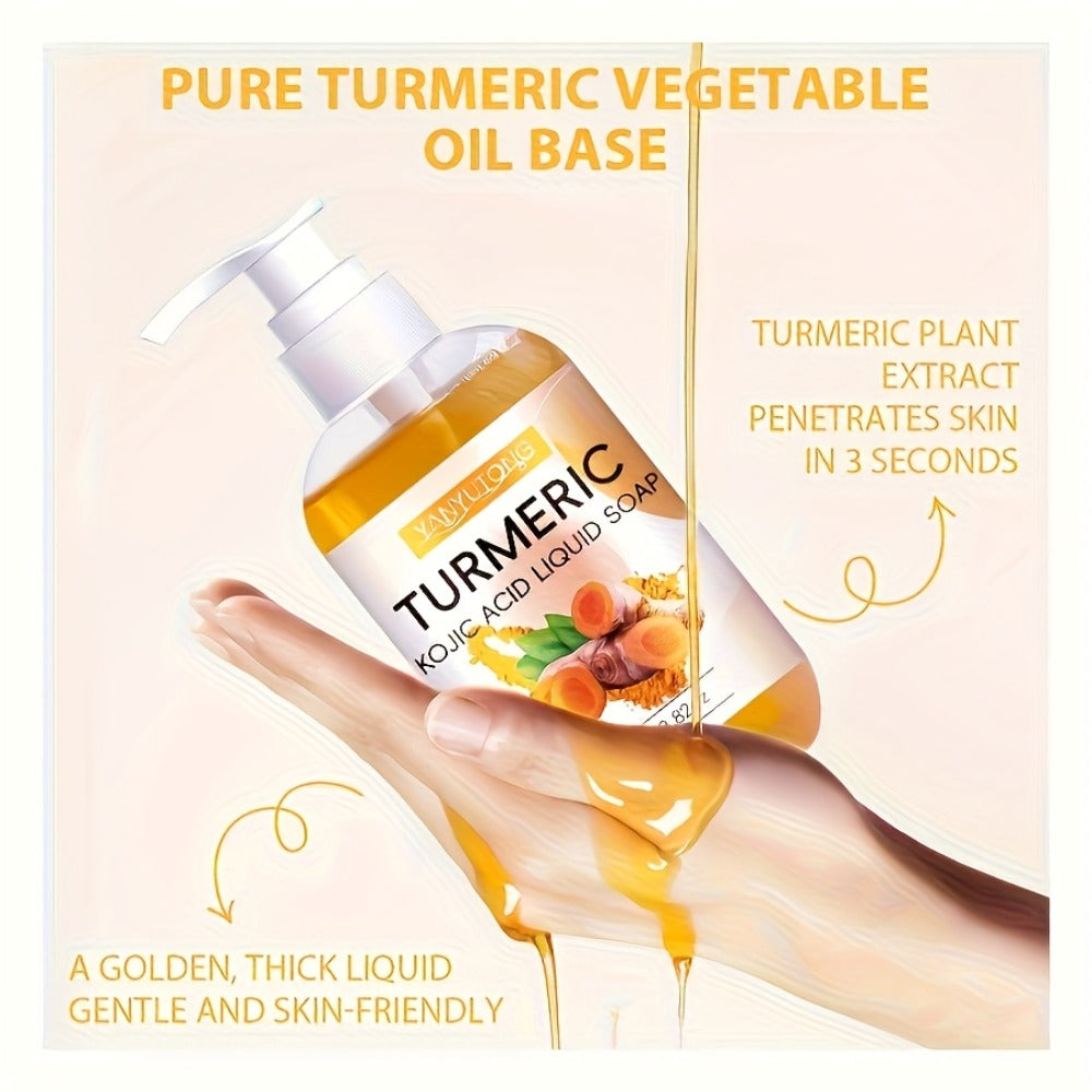 Turmeric Kojic Acid Liquid Soap 250g – Skin Brightening Body Wash for Dark Spots, Even Skin Tone, Deep Cleansing Rich Foam
