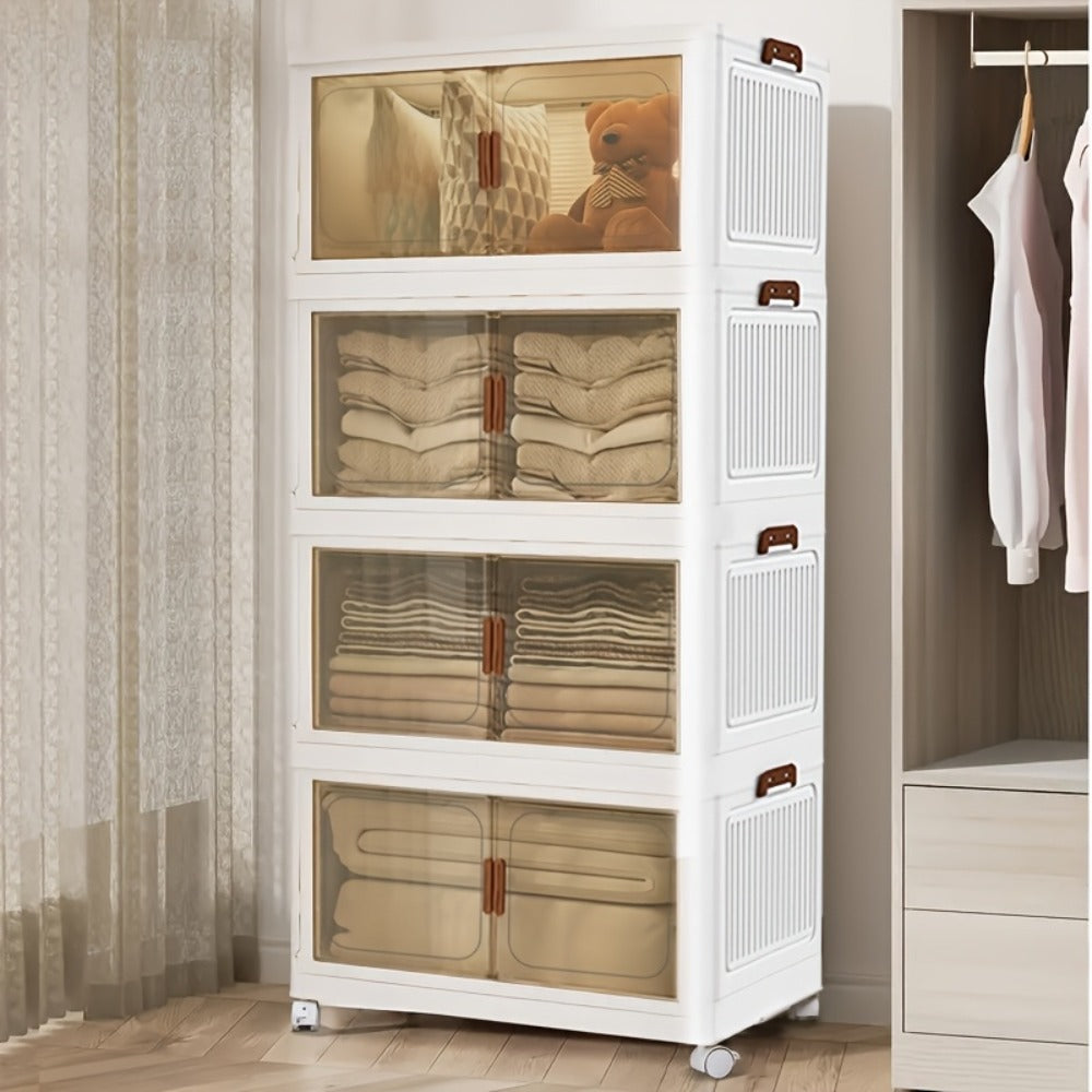 Storage Cabinet Collapsible Modular Locker with Magnetic Doors, Wheels and One to Five Layers