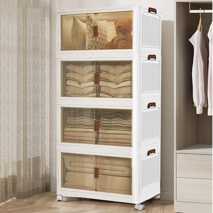 Storage Cabinet Collapsible Modular Locker with Magnetic Doors, Wheels and One to Five Layers
