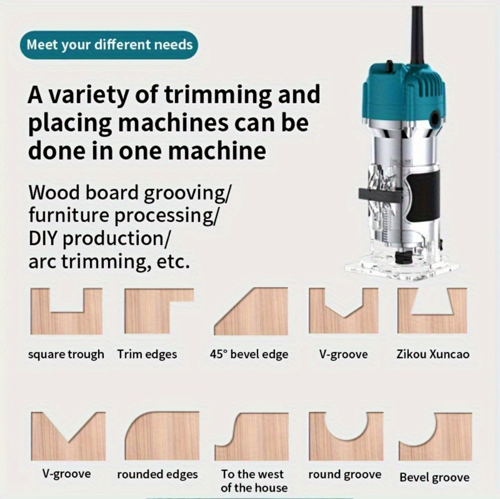 Wood Router Carving Machine Electric Trimmer, Wood Slotting, Drilling & Engraving Tool with Optional 15pc Milling Cutter Set
