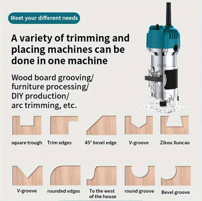 Wood Router Carving Machine Electric Trimmer, Wood Slotting, Drilling & Engraving Tool with Optional 15pc Milling Cutter Set