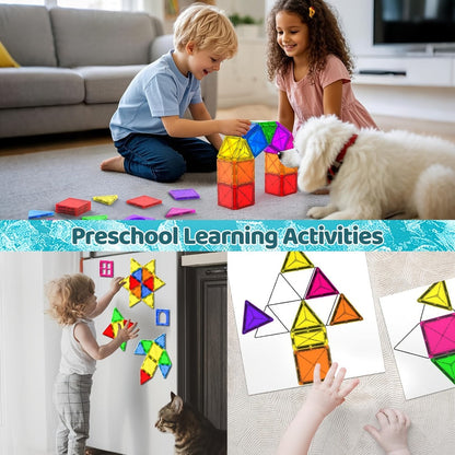 Castle Magnetic Tiles Building Set 102 or 116 Pcs, 3D STEM Sensory Blocks, Pretend Castle Playset for Preschool Boys & Girls Ages 3+