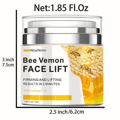 Face Cream Bee Venom 55ml Formula with 1% Collagen for Morning and Evening Face Care in a White and Yellow Jar