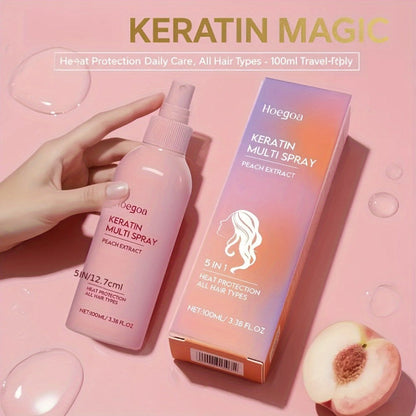 Leave-In Conditioner Spray 2 Pack, Fruity Peach Scent No-Rinse Hair Spray with Heat Protection, Fluffy Styling