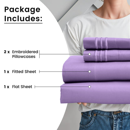 Fitted Sheet Set 6-Piece Brushed Polyester Deep Pocket Bed Sheets 20 Colors Hotel Luxury Bedding with Embroidered Pillowcases