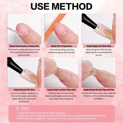 Semi-Solid Nail Glue Gel 3 Pack No UV Lamp Needed 10g Each – Extra Strong Anti-Drip Press On Nail Adhesive Quick Dry Long Lasting Waterproof