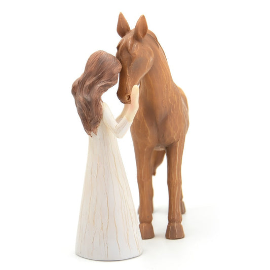 Horse Figurine Gift for Girls Women Hand-Painted Resin Girl with Horse Sculpture Cowgirl Equestrian for Garden, Patio and Yard Use