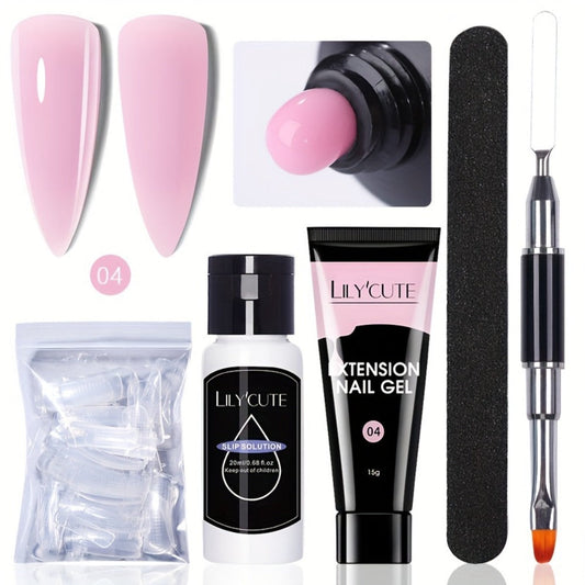 Builder Gel Nail Extension Kit – Quick Build UV LED Acrylic Gel in White Nude Pink Crystal for Nail Construction Overlay Sculpting Salon