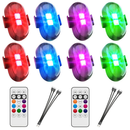 Wireless LED Strip Lights for Car – Magnetic Vibration Sensor, 8 Colors, Remote Control, USB Rechargeable