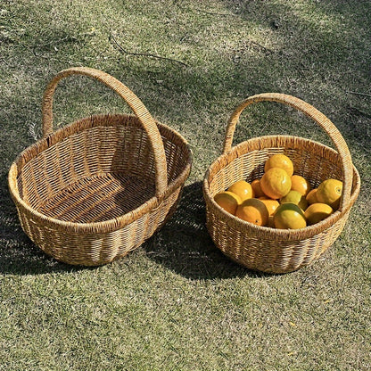Oval Wicker-Style Market and Picnic Basket with Arched Handle in Medium or Large Size Options