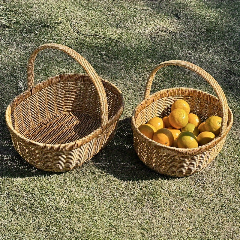 Oval Wicker-Style Market and Picnic Basket with Arched Handle in Medium or Large Size Options