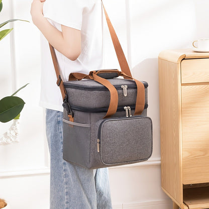 Insulated Lunch Bag with Shoulder Strap – Double Layer Leakproof Cooler Tote for Women Men Work Office School Picnic Beach Outdoor