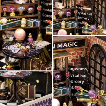 DIY Wooden Tiny House Kit with Dust Cover, Handmade Miniature Dollhouse Puzzle, 3 Themes Afternoon Tea Rotating Food House Moon Magic