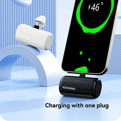 Power Bank 5000mAh Mini with Rotating 2-in-1 Lightning/USB-C Plug and Battery Indicator in Black or Pink