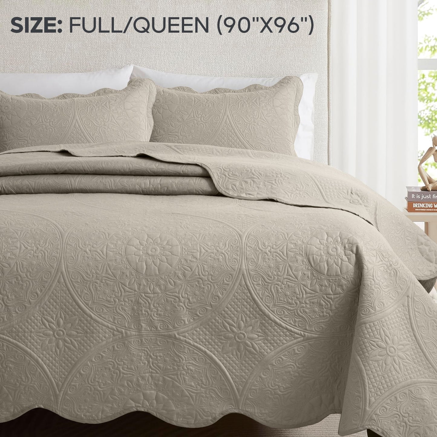 Floral-Pattern Three-Piece Bedspread Set in 16 Colors with Twin, Queen, King and California King Sizes