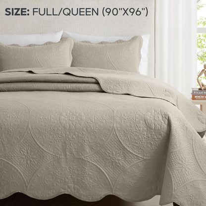 Floral-Pattern Three-Piece Bedspread Set in 16 Colors with Twin, Queen, King and California King Sizes