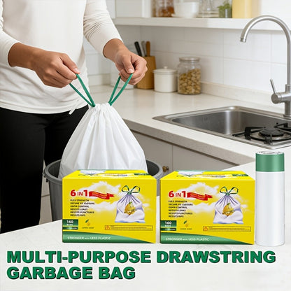 13 Gallon Trash Bags Tear-Resistant Drawstring Garbage Bags with Fresh Lemon Scent Thickened for Home Cooking, Dining and Outdoor Meals