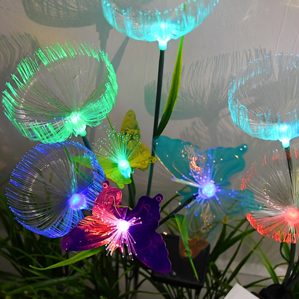 Solar Garden Light Fiber Optic Jellyfish Stakes 4-Pack with 7-Color LEDs and IP65 Rating for Outdoor Garden Decor