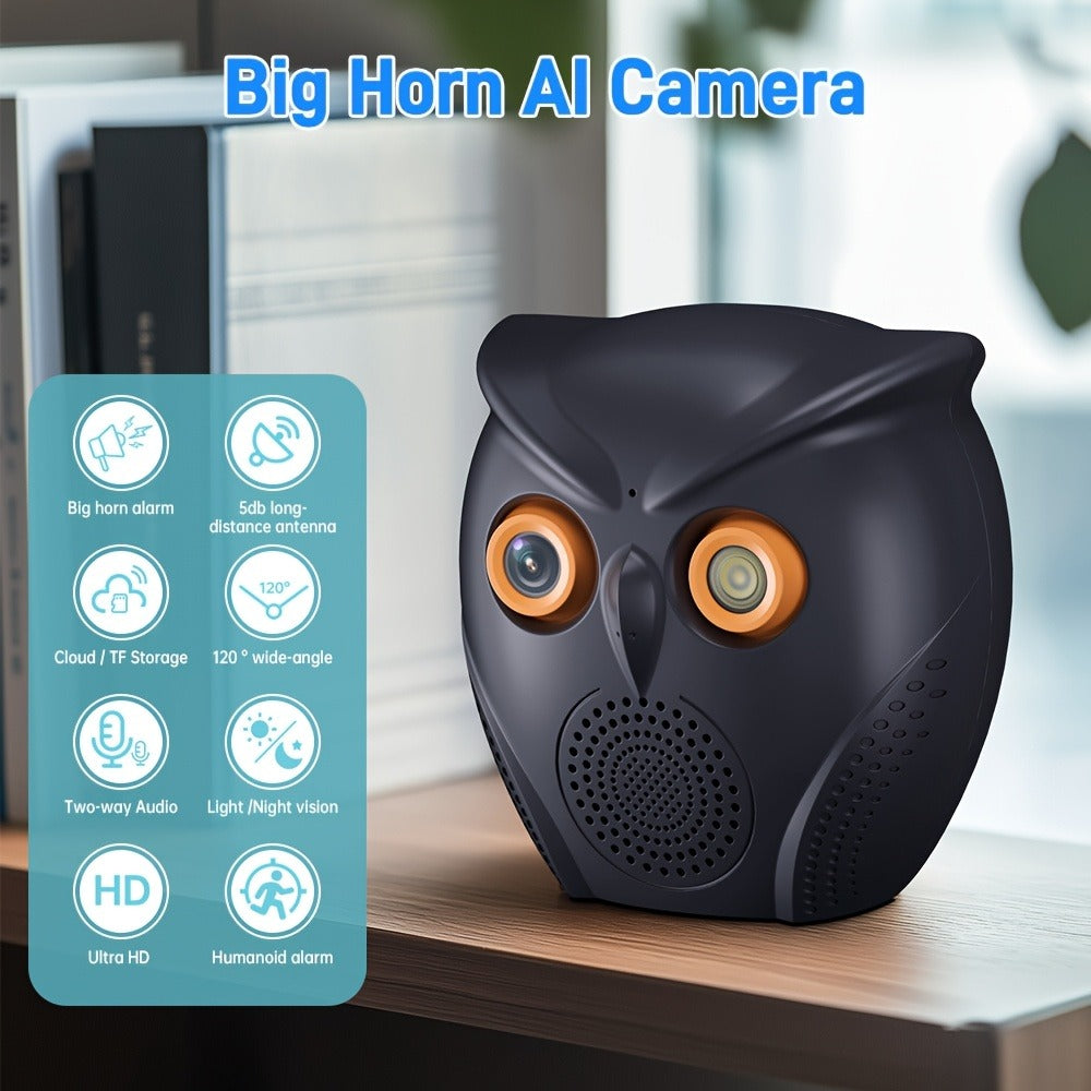 Security Camera Owl-Shaped Two-Pack with Human Detection, USB Power, Motion Alarm and Black or White Options
