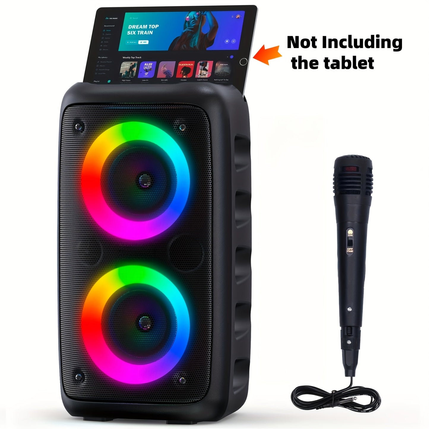 Portable Bluetooth Speaker Kinglucky Karaoke Model with 5.2 Wireless, RGB Lights, Included Mic, USB, TF and FM