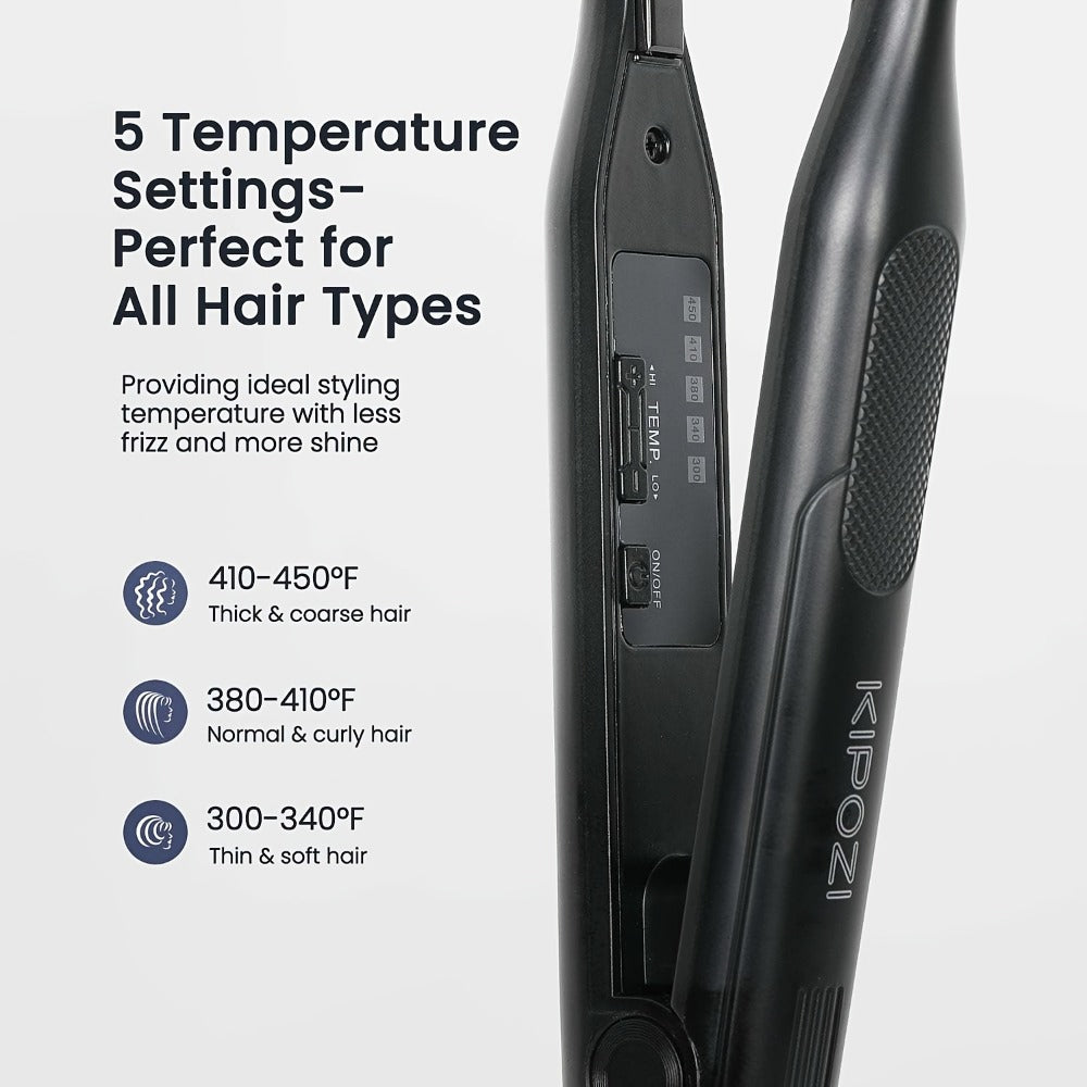 Mini 0.3 Inch Hair Straightener 2-in-1 Curler Titanium Plates 5 Heat Settings 450°F, for Home, Travel and Salon Hair Styling