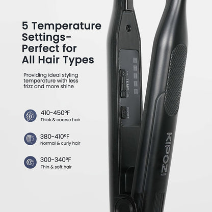 Mini 0.3 Inch Hair Straightener 2-in-1 Curler Titanium Plates 5 Heat Settings 450°F, for Home, Travel and Salon Hair Styling