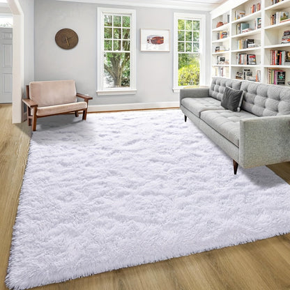 Shaggy Plush Area Rug – Soft Fluffy Carpet for Living Room, Bedroom & Sofa | Non-Slip Machine Washable Tie-Dye & Solid Color Long Pile Rug |