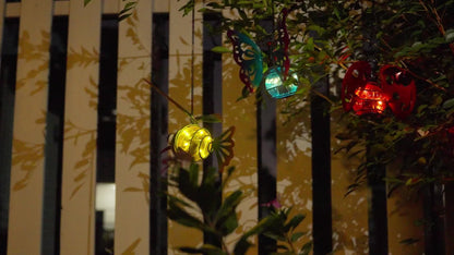 Solar Hanging Ornament Lights Ladybug & Butterfly, Indoor Outdoor Decorative Garden Light with Spring Clips for Patio