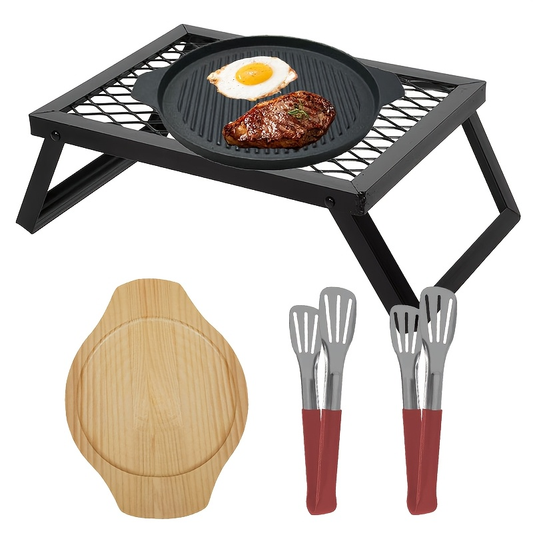 Campfire Grill Folding 16x12 Inch Heavy Steel – Portable Camp Grill with Legs & Clamps for Outdoor Cooking, Fire Pit Grill