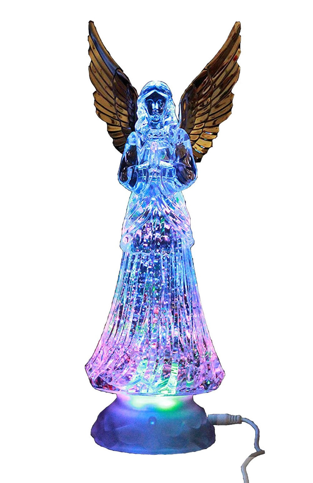 Angel LED Snow Globe Water Lamp 12 Inch - Color Changing Glitter Golden Wings Timer for Entryways, Bedrooms and Living Spaces