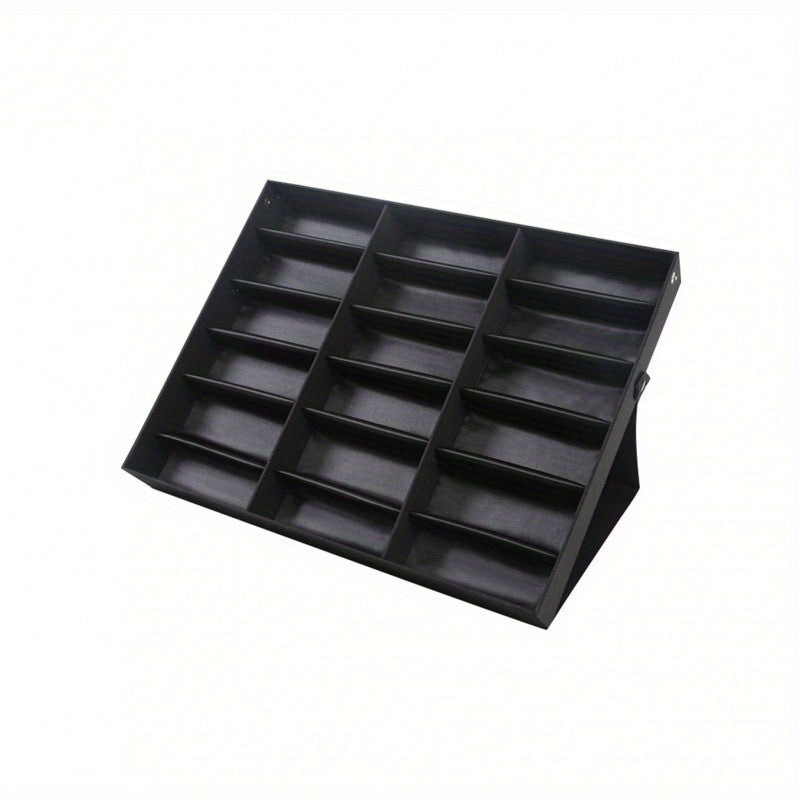 Eyeglass Organizer Box 18 Grid – Velvet Sunglasses Display Case with Foldable Cover, Scratch-Proof Storage for Glasses & Jewelry