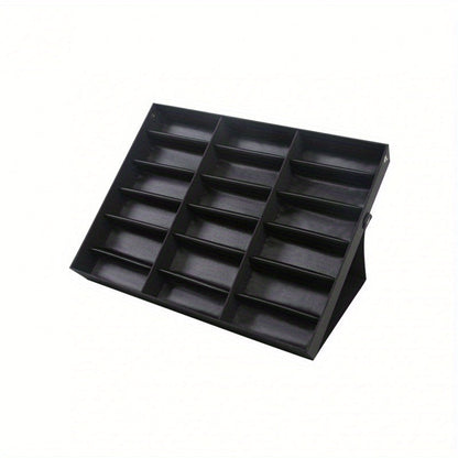 Eyeglass Organizer Box 18 Grid – Velvet Sunglasses Display Case with Foldable Cover, Scratch-Proof Storage for Glasses & Jewelry