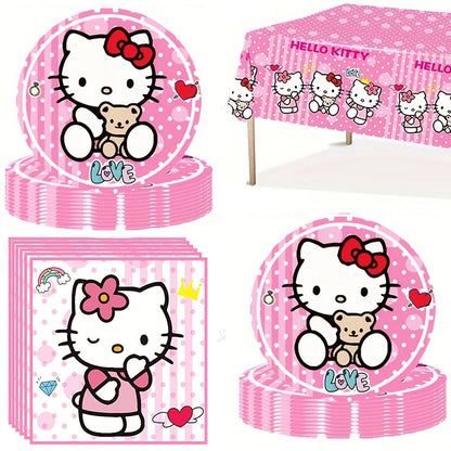 Party Supplies Hello Kitty 41-Piece Pink Table Set with 20 Plates, 20 Napkins and One Tablecloth