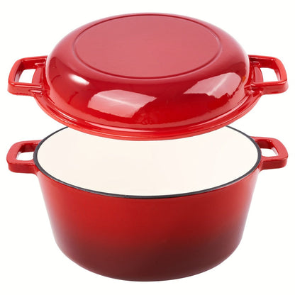 6QT Enameled Cast Iron Dutch Oven with Reversible 2QT Skillet-Style Lid and Four Color Options
