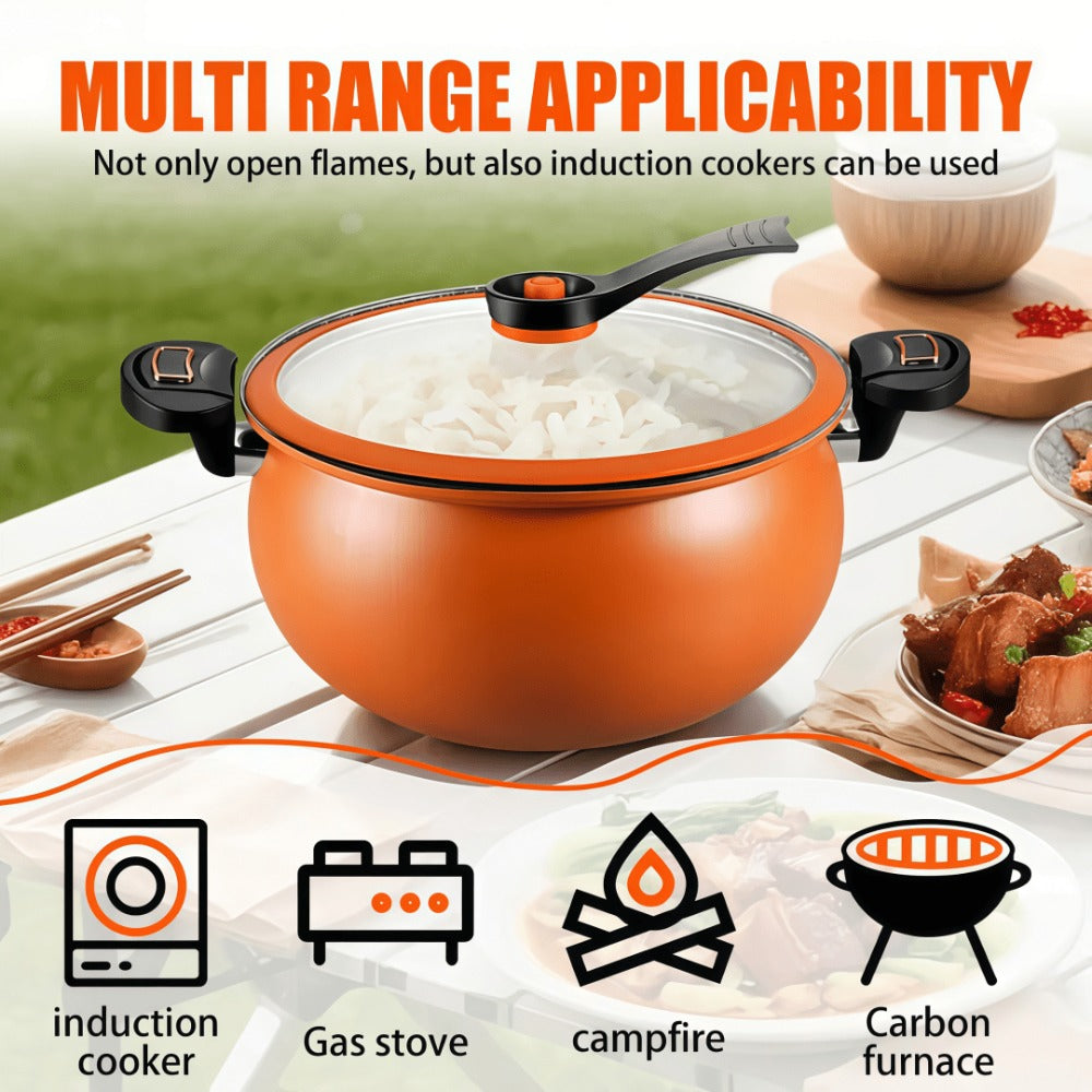 Non-Stick Soup Pot with Twist-Lock Handle | Large Capacity Stew Pot Compatible with Gas Stove Induction Cooker Open Fire | Multi-Function