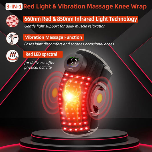 Red and Near-Infrared LED Knee Wrap with 660nm and 850nm Lights, Three Vibration Levels and Five Light Modes