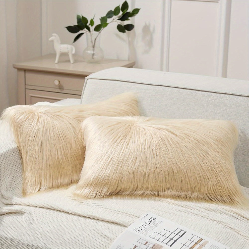 Faux Fur Throw Pillow Covers Pack of 2 – Luxury Soft Fluffy Decorative Cushion Covers for Couch Bed Sofa, Pet Friendly, Zipper Closure